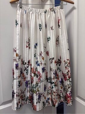 Christina White Pleated Midi Skirt with Multicolor Floral Accents